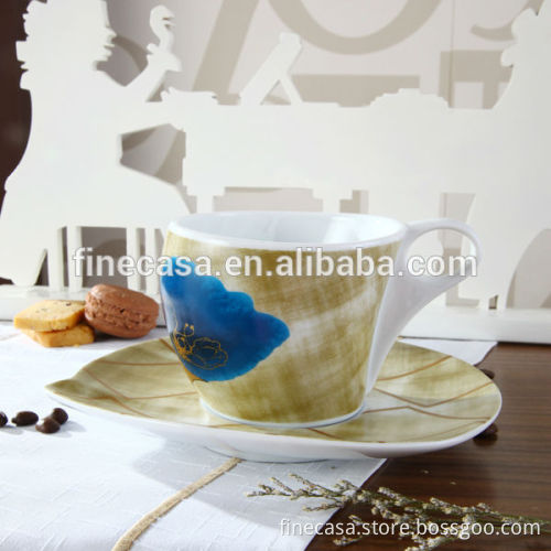 Napoli Gift Collection 230CC Hyper White Porcelain Fancy Coffee Cup and Saucer of Blue Anemone